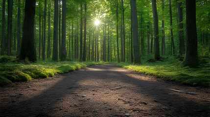 Poster - Forest Path Leads to Sunlit Clearing, Tranquility and Nature