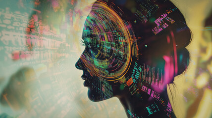 Digital human, futuristic face hologram, AI generated