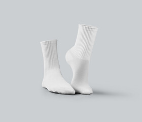 Wall Mural - Template of white medium socks 3d rendering, stretched toes, gaiters isolated on background, side view.