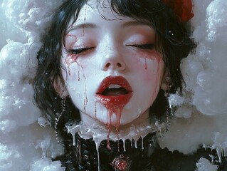 Sticker - Surreal Portrait of a Woman with Dripping Blood