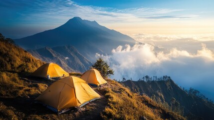 Sticker - Serene Mountain Camping Under Bright Blue Sky