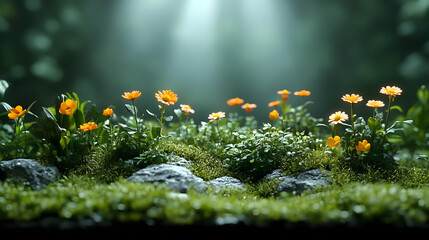 Sticker - Blooming Flowers in a Lush Green Forest