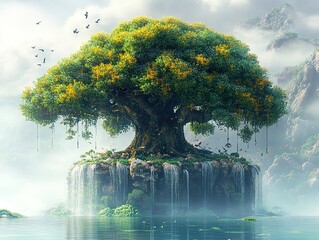 Wall Mural - Enchanted Waterfall Tree - A Dreamlike Landscape