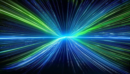 Wall Mural - Dynamic neon light streams with a futuristic glow, intersecting in a display of vibrant blue and green energy lines against a dark background