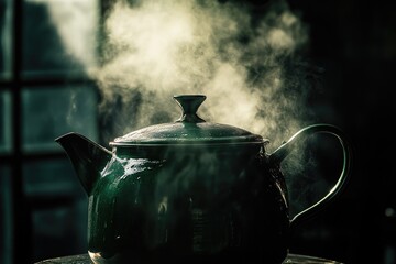 Canvas Print - Green Teapot Steaming