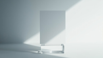 Poster - Minimalist Blank White Paper on Glass Stand Modern Design Display with Natural Light