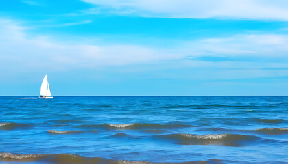 Wall Mural - Sailing in the serene ocean, chasing the blue dream.