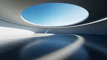 Aufkleber - 3d render of abstract curve structure futuristic architecture with empty concrete floor
