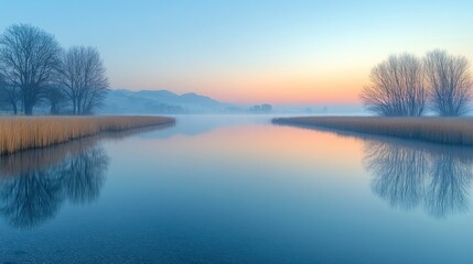 Canvas Print - Serene Lake with Mist and Reflections