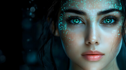 Wall Mural - Digital Art: Woman with Glowing Circuitry on Face