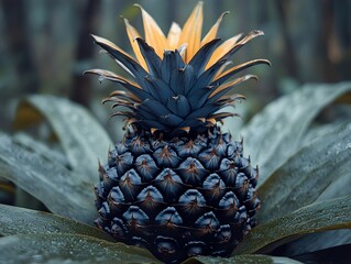 Wall Mural - Close Up of a Blue Pineapple with Golden Leaves