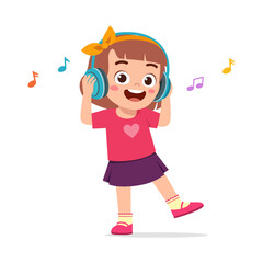 little kid wear headphone to listening music