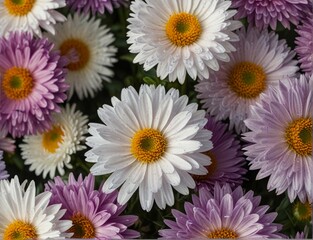 Symphyotrichum novi-belgii, purple asters on a white background