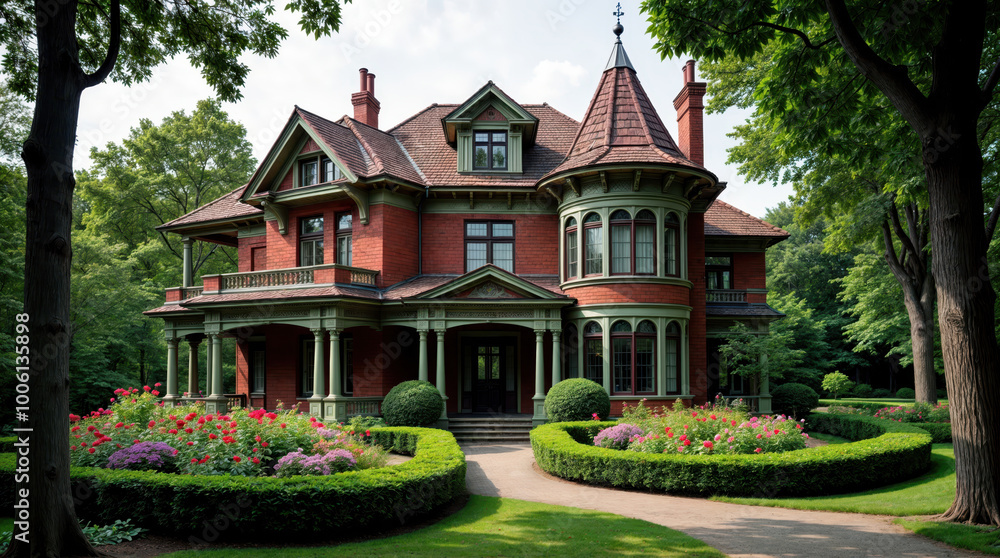 Majestic Victorian mansion with turret and wrap-around porch ...