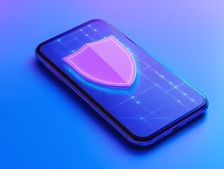 Wall Mural - smartphone with shield symbol, representing digital security and protection against cyber threats.