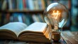© Evon J - Illuminated Light Bulb on Open Book in Library Setting