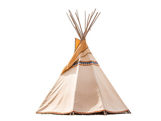 a white tent with blue and orange stripes