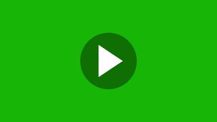 Play pause video button with black circle animation in center over a transparent background and green screen, alpha chennel and chroma key, 4k resolution