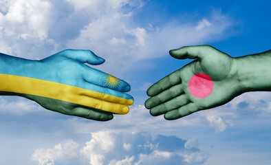 Bangladesh and Rwanda country handshaking with flags, consensus concept international co-operation illustration