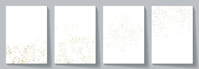 Canvas Print - Gold vector splash texture on white background. Premium set golden glitter textures for cover design, poster, banner, flyer, menu, luxe invite, prestigious voucher, formal backdrop.