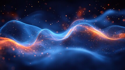 Wall Mural - Abstract Blue and Orange Glowing Waves