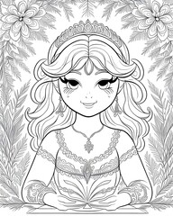 Beautiful girl with long hair. Vector illustration for adult coloring book.