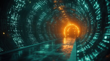 Futuristic Tunnel with Glowing Lights