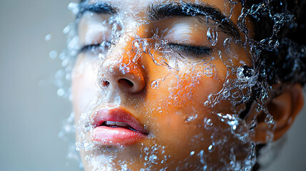 Poster - Water Droplets Splashing on Face, Close-up