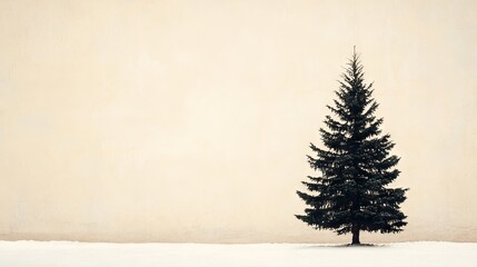 Canvas Print - A small tree stands alone in a snow-covered field. The image has a serene and peaceful mood, with the tree as the focal point