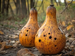 Sticker - Dried Gourds in Autumn Forest: A Rustic Still Life