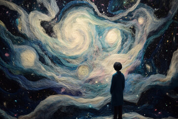 Wall Mural - man starry night dream stargazing cosmic universe 