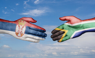 South Africa and Serbia country handshaking with flags, consensus concept international co-operation illustration