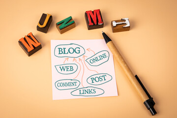 Wall Mural - blog concept. note sheet with text and chart