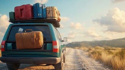 Canvas Print - Trunk of suv car loaded with travel luggage, ready for an exciting adventure  