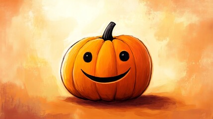 Canvas Print - Minimalist pumpkin with a smiling face and basic features, designed for easy coloring in a holiday book.