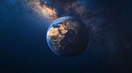 Wall Mural - Earth view from space with stars, glowing atmosphere.