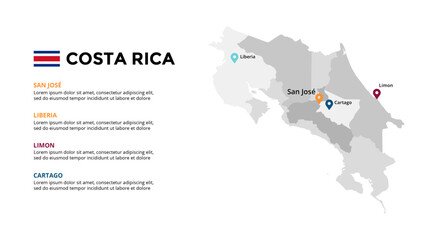  Costa Rica map Infographic, maps for countries elements design for presentation, can be used for presentation, workflow layout, diagram, annual report, web design.