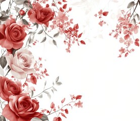 Wall Mural - Colorful floral arrangement featuring pink and red roses on a light background