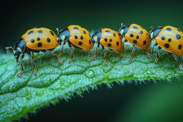 Wall Mural - Ladybugs on a Leaf