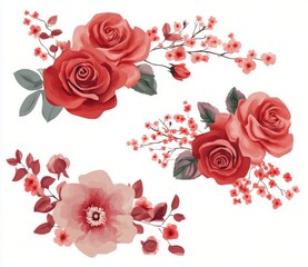 Poster - Colorful floral arrangement featuring pink and red roses on a light background