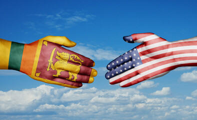 Wall Mural - USA and Sri Lanka country handshaking with flags, consensus concept international co-operation illustration