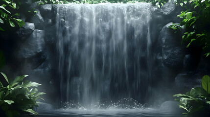 Tranquil Waterfall Cascading Over Rocks in Lush Green Forest