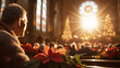 © OHMAl2T - Serene church service with festive poinsettias and sunlight