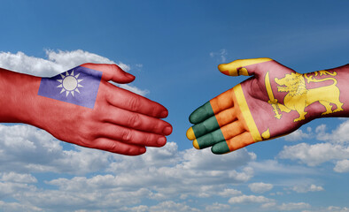 Sri Lanka and Taiwan country handshaking with flags, consensus concept international co-operation illustration