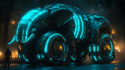 Poster - Cyberpunk Elephant: A Futuristic Beast Roams the City