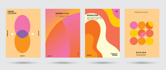 Wall Mural - Abstract collection of retro shapes backgrounds. Brutal contemporary figure circle oval wave patterns. Vintage color, cover, groovy, trippy, decoration, geometric, banner. Swiss design aesthetic