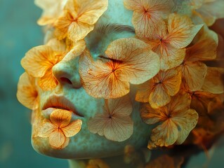 Wall Mural - Floral Portrait: A Dreamy Close-Up of a Woman's Face