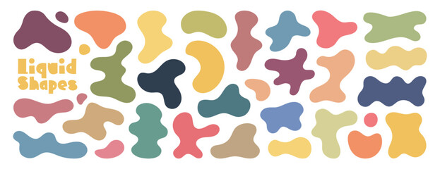 Wall Mural - collection of various colorful abstract liquid shapes in soft tones on white background. each shape 