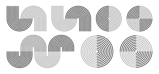 Wall Mural - collection of abstract geometric shapes composed of concentric lines. curved and circular forms with