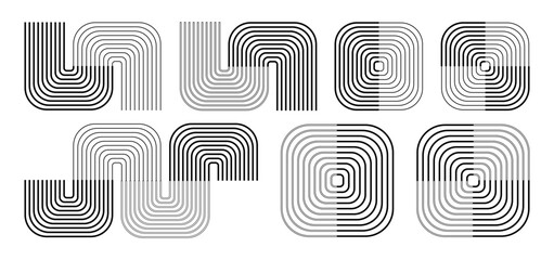 Wall Mural - collection of abstract geometric shapes composed of concentric lines in various configurations. curv